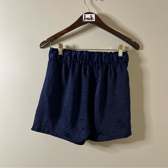 Tyche Navy Blue Textured Satin Dress Shorts M Romantic Feminine Preppy Evening - Picture 7 of 8